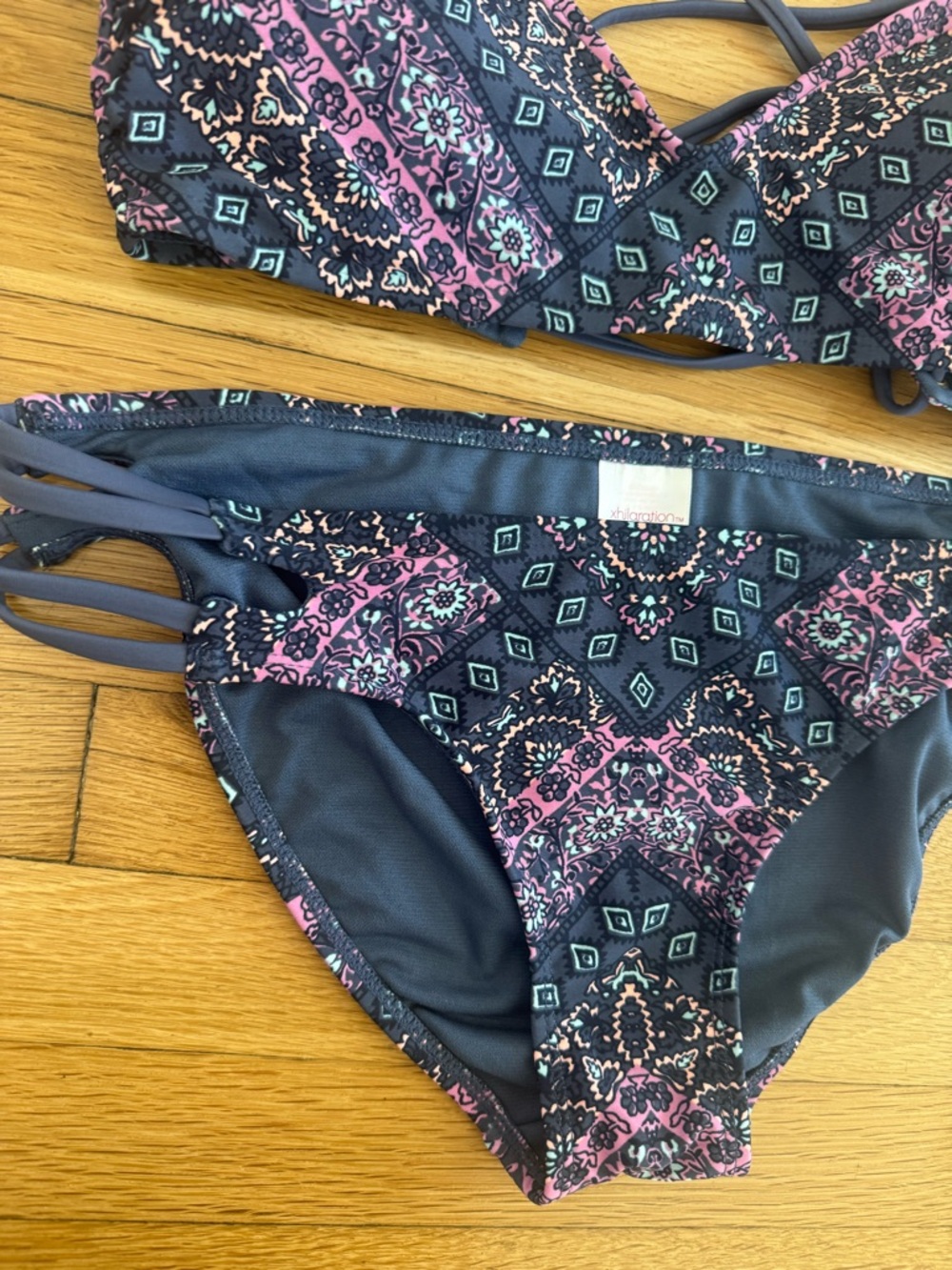 Xhilaration Swim Blue Hippy Bohemian Style 2 Piece Bikini - Picture 3 of 11